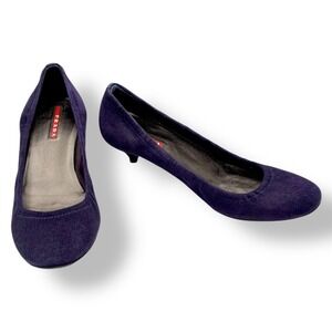 Prada Dark Purple Suede Low Heel Pumps Round Toe Size 36 Made in Italy